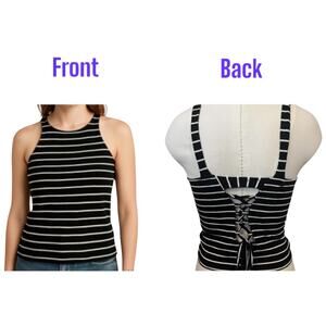 AEO Striped Ribbed Lace-Up Tank - Medium